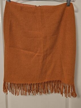 Jones New York Orange Fringe Wool-Blend Pencil Skirt